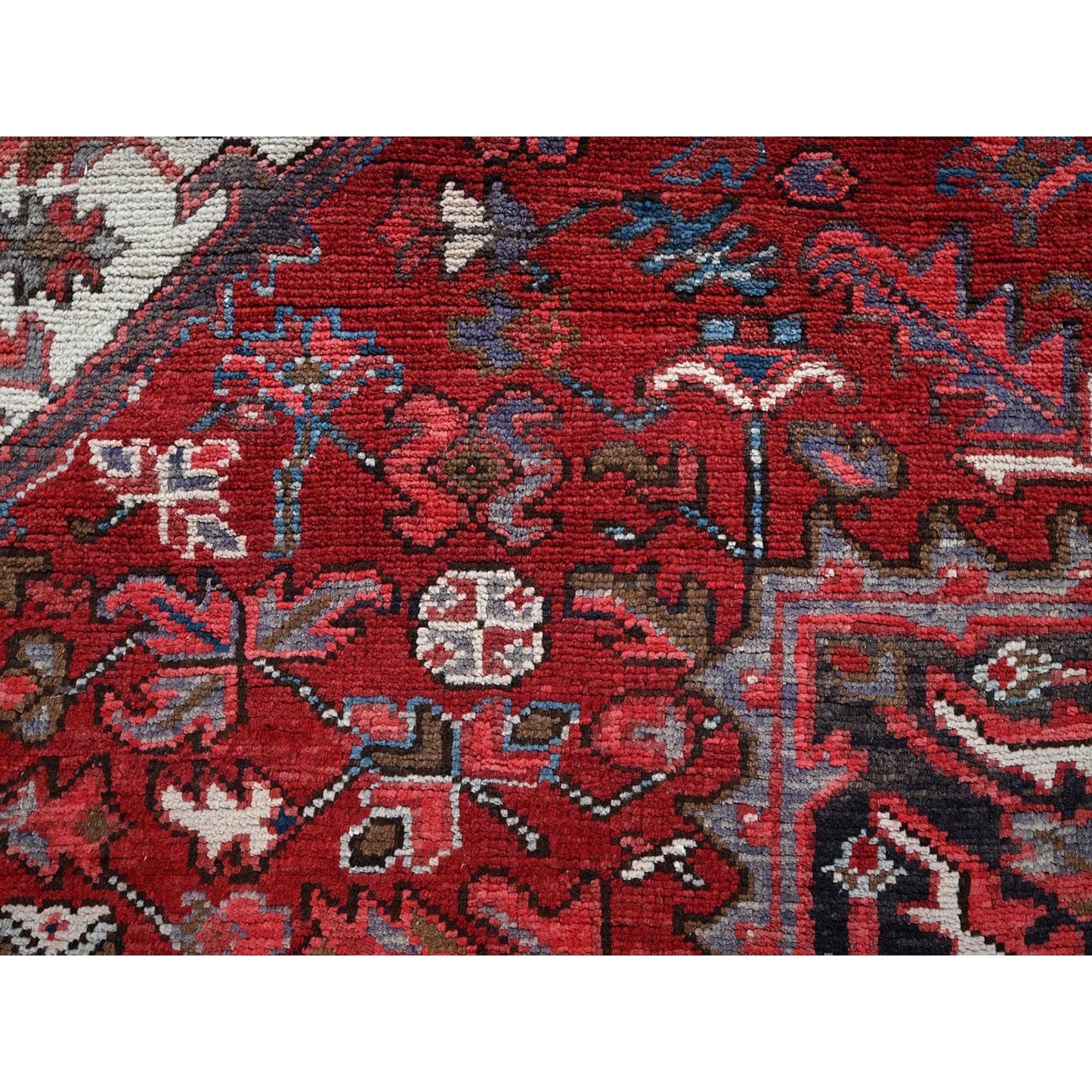 8'X9'2" Red Vintage Zoroastrian Heris Pure Wool Hand Knotted Worn Down Rug