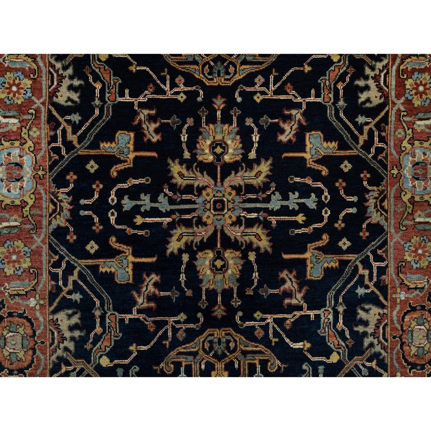4'2"X10'2" Blue Antiqued Fine Heris Hand Knotted Natural Wool Runner Rug