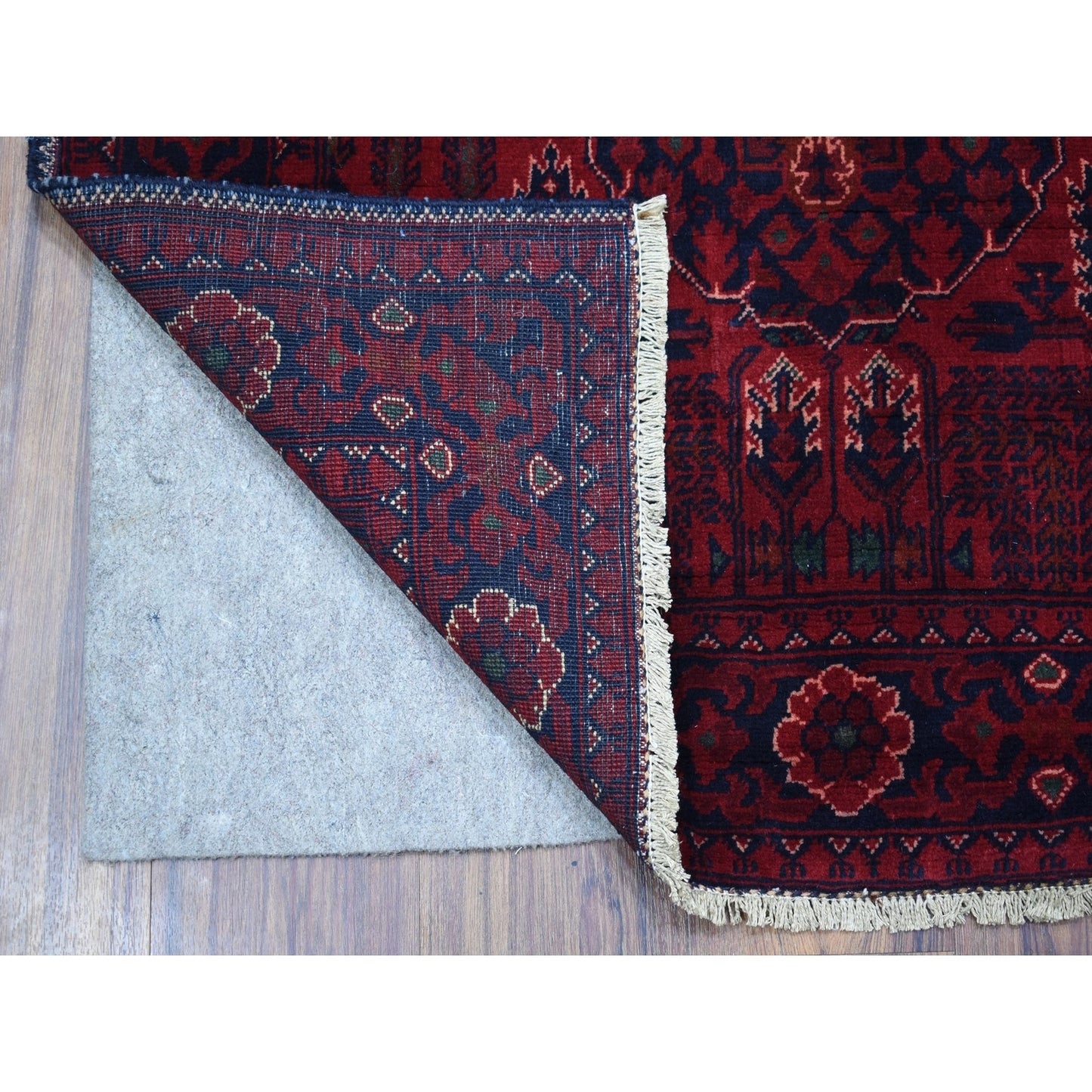 3'3"X4'10" Hand Made Saturated Red Wool Afghan Khamyab Tribal Design Rug
