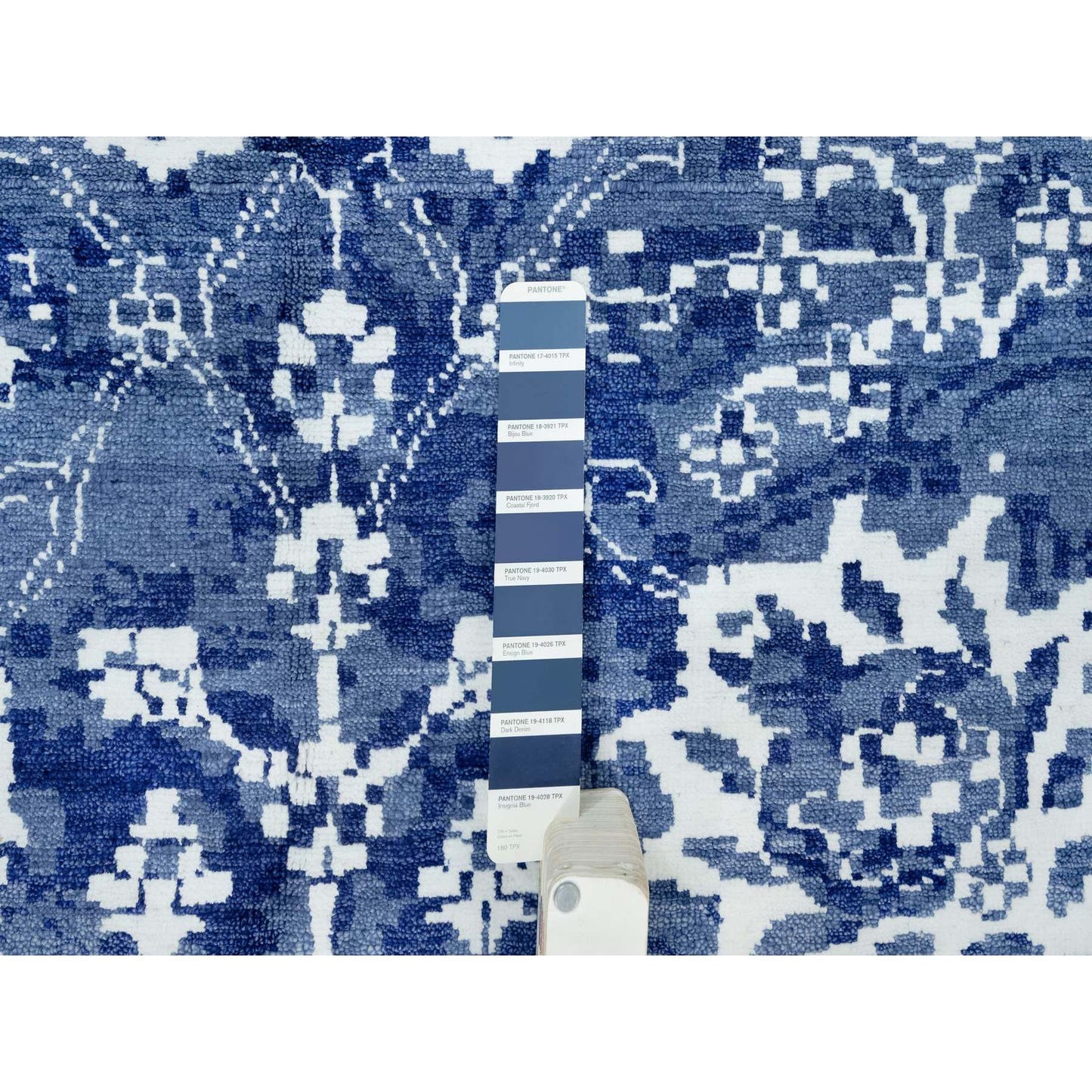 10'X10' Kensington Blue Hand Knotted Tebraz Wool Silk Oriental Square Rug