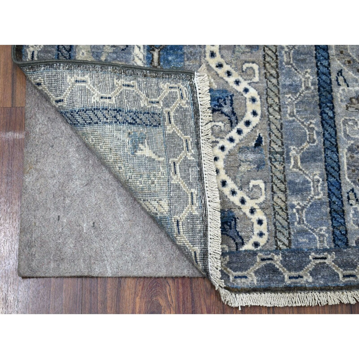 2'6"X9'7" Hand Knotted Gray Super Kazak With Shawl Design Wool Runner Rug
