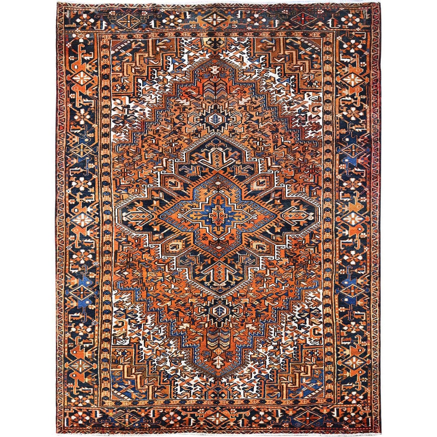 7'4"X10'1" Apricot Orange Vintage Zoroastrian Heris Wool Hand Knotted Rug