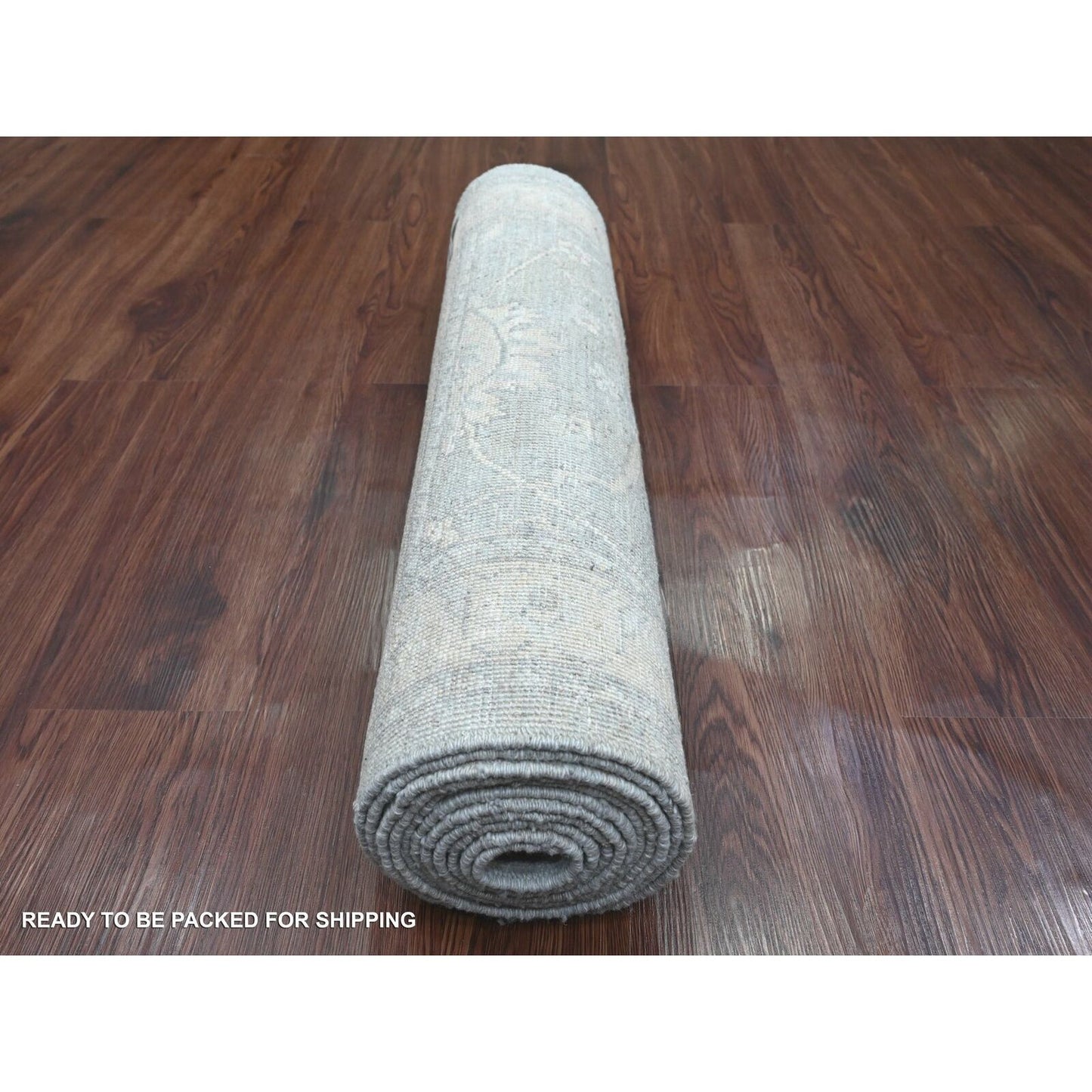 2'8"X11'7" Gray Stone Washed Peshawar Hand Knotted Pure Wool Runner Rug