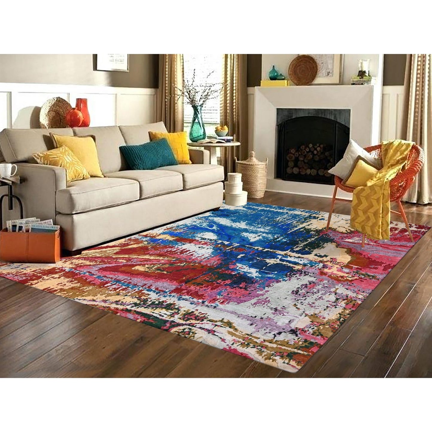 9'4"X12'3" Blue Modern Abstract Design Wool Hand Knotted Oriental Rug