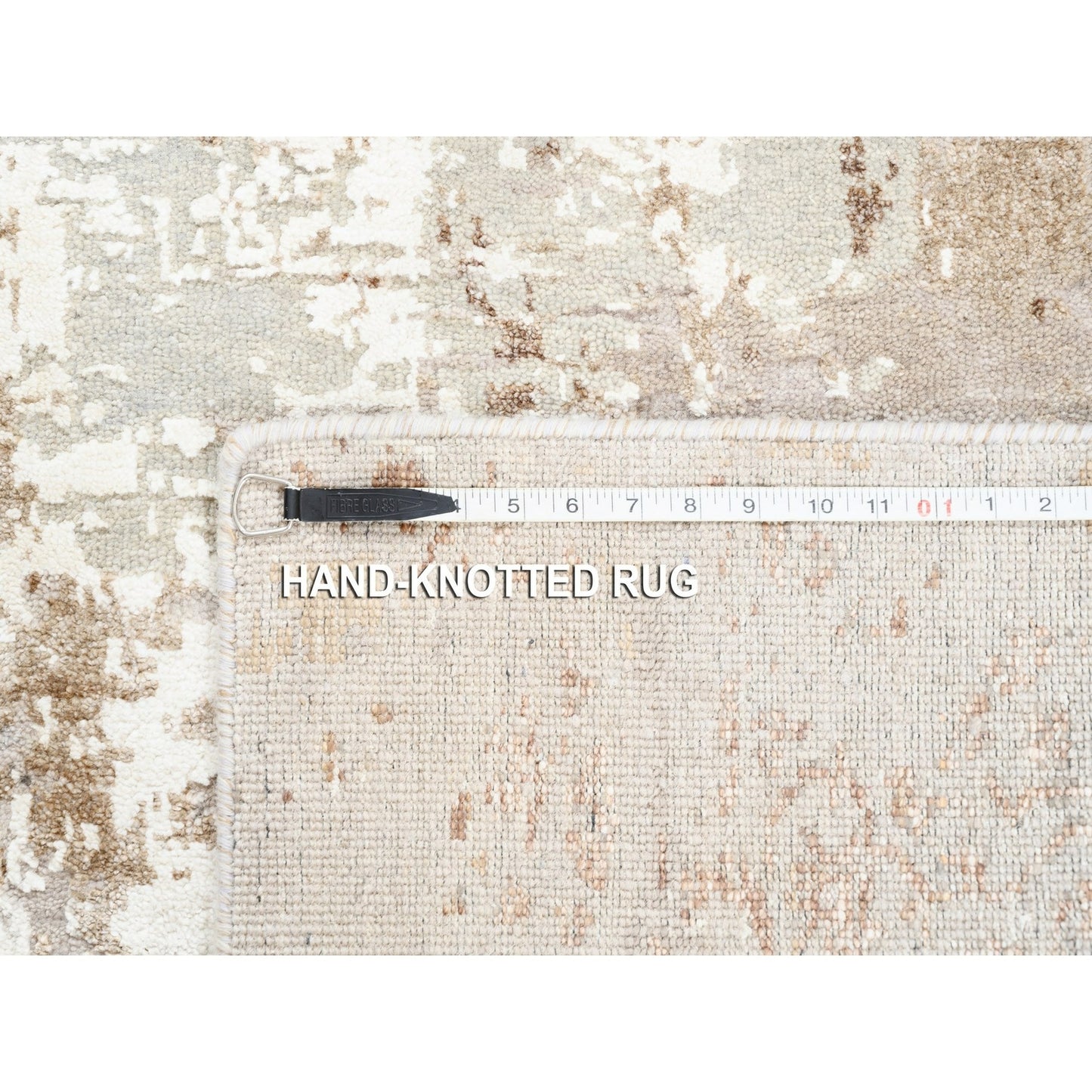 2'9"X10' Beige With Brown Modern Wool-Silk Hand Knotted Runner Rug