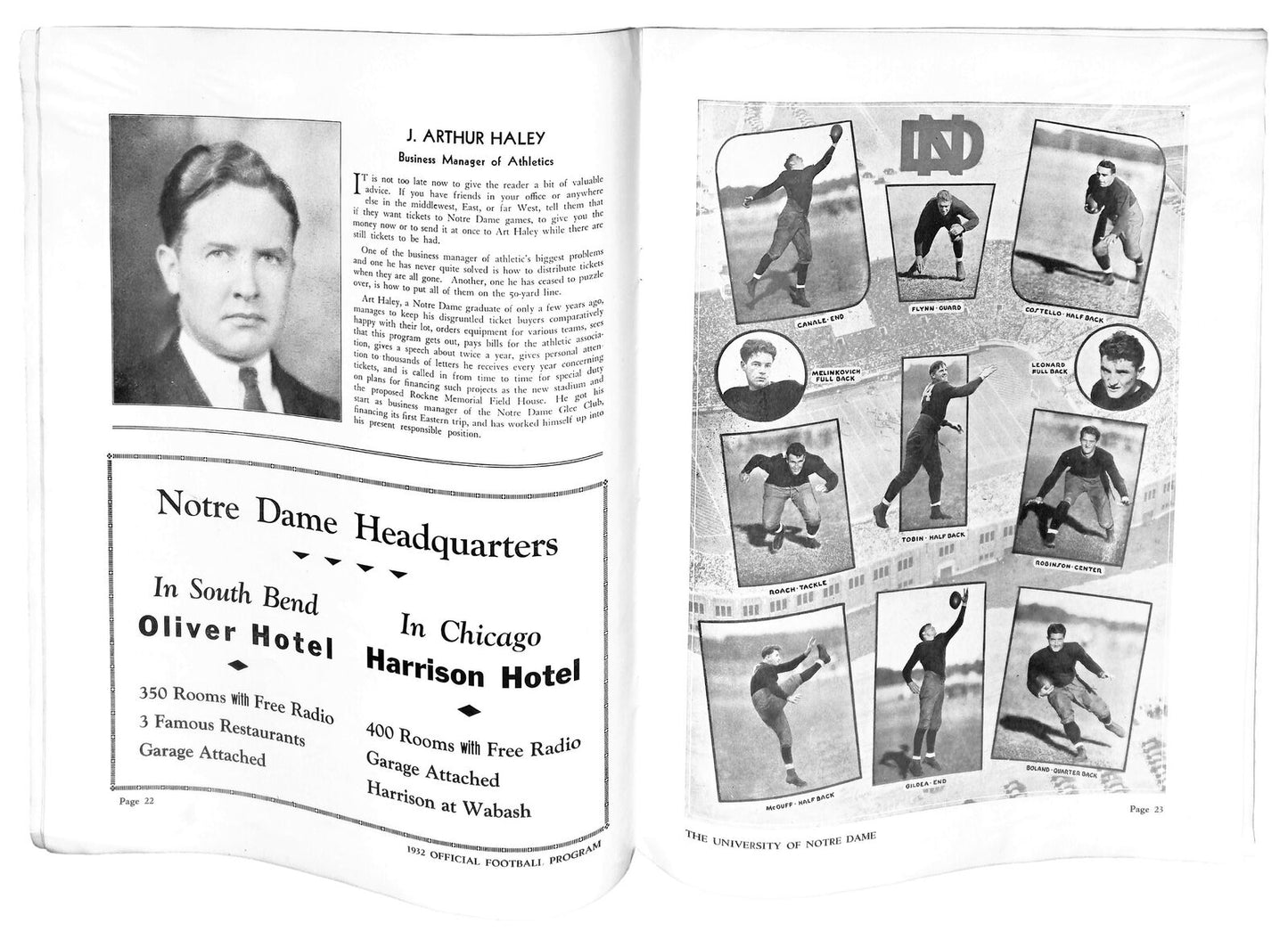 11/12/1932 Northwestern Vs. Notre Dame Program