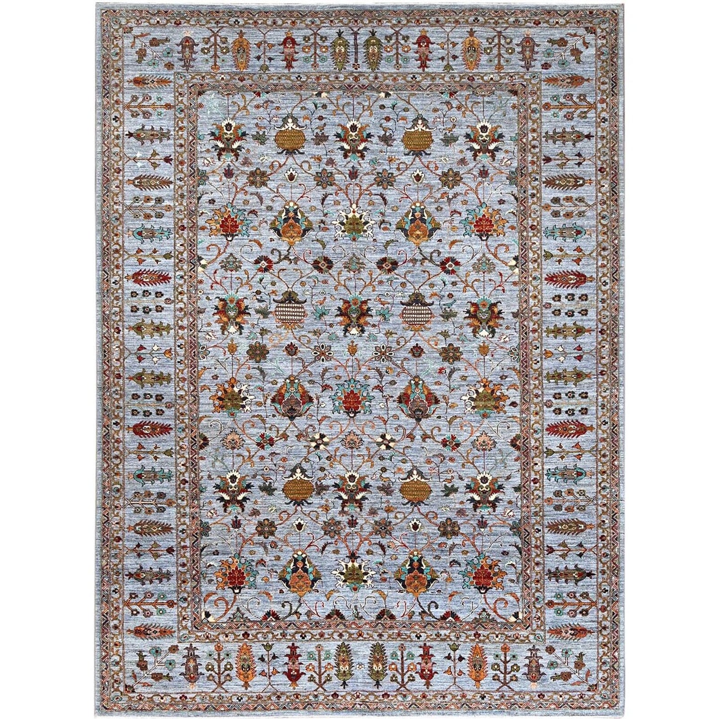 9'2"X12'4" Oxford Gray Wool Hand Knotted Sultani Pomegranate Design Rug
