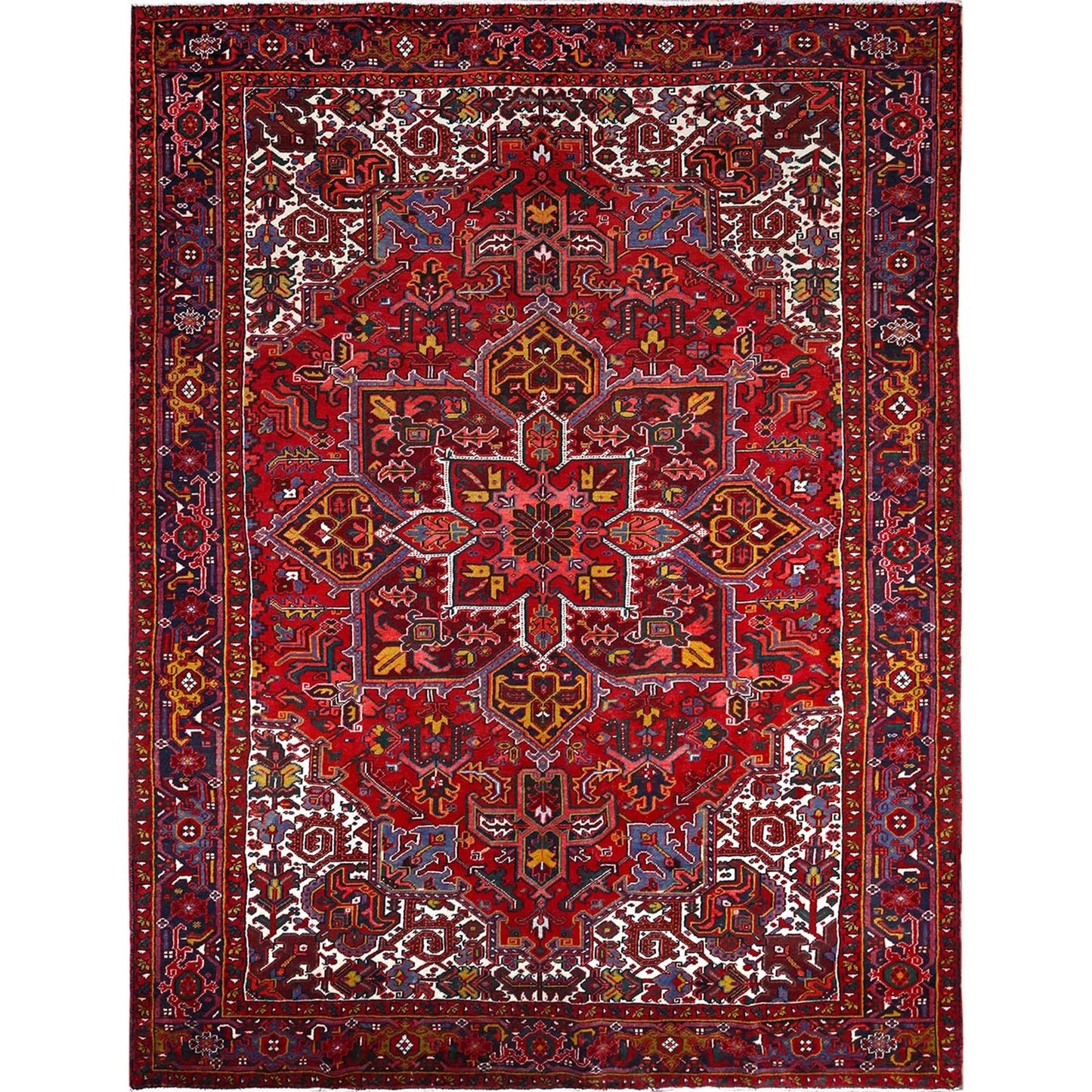 9'1"X11'9" Cereza Red Wool Hand Knotted Vintage Zoroastrian Heris Clean Rug