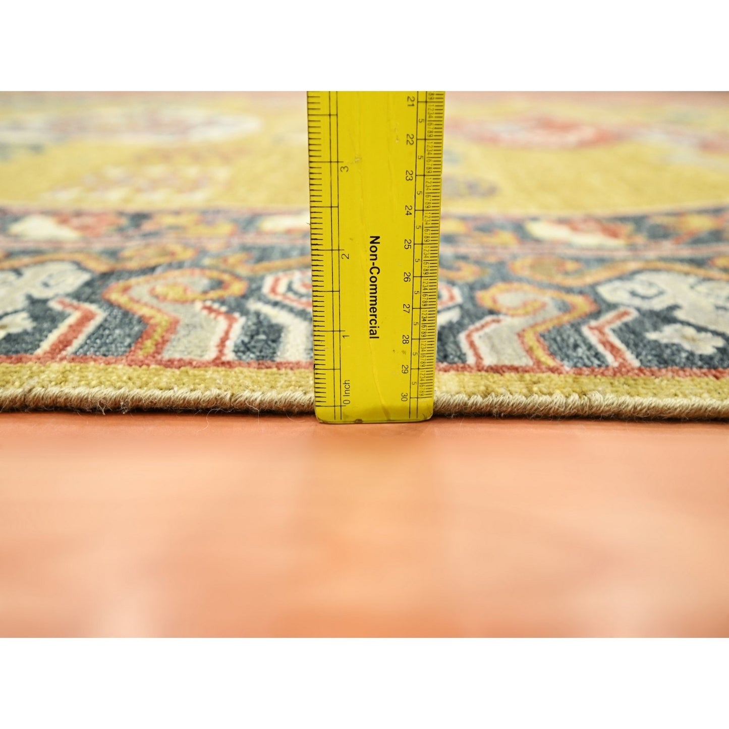 6'1"X9'4" Yellow Khotan Influence Distressed Hand Knotted 100% Wool Rug