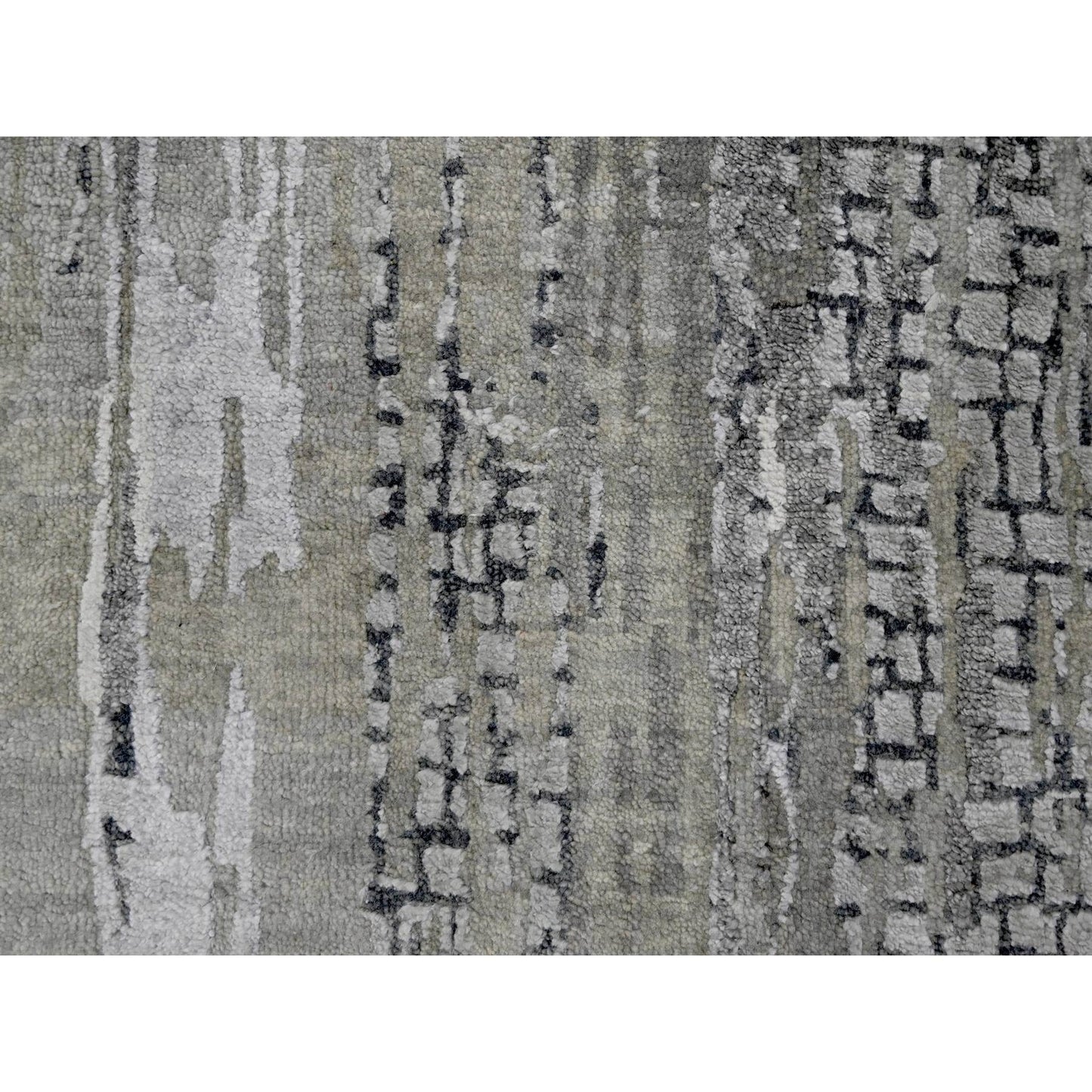 2'8"X25'7" Gray Abstract Design Wool And Silk Hand Knotted Xl Runner Rug