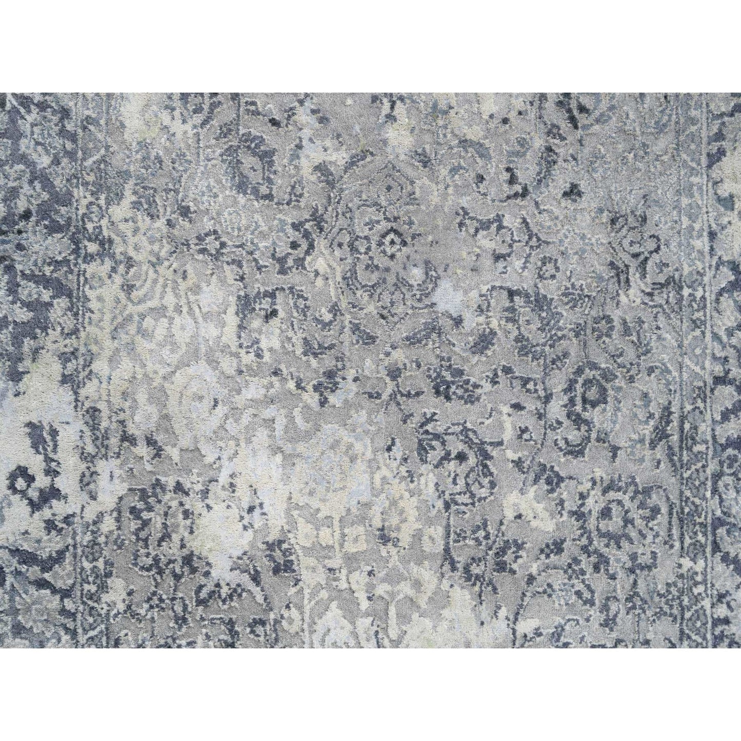 3'10"X6' Gray Broken Kishoon Design Wool With Pure Silk Hand Knotted Rug