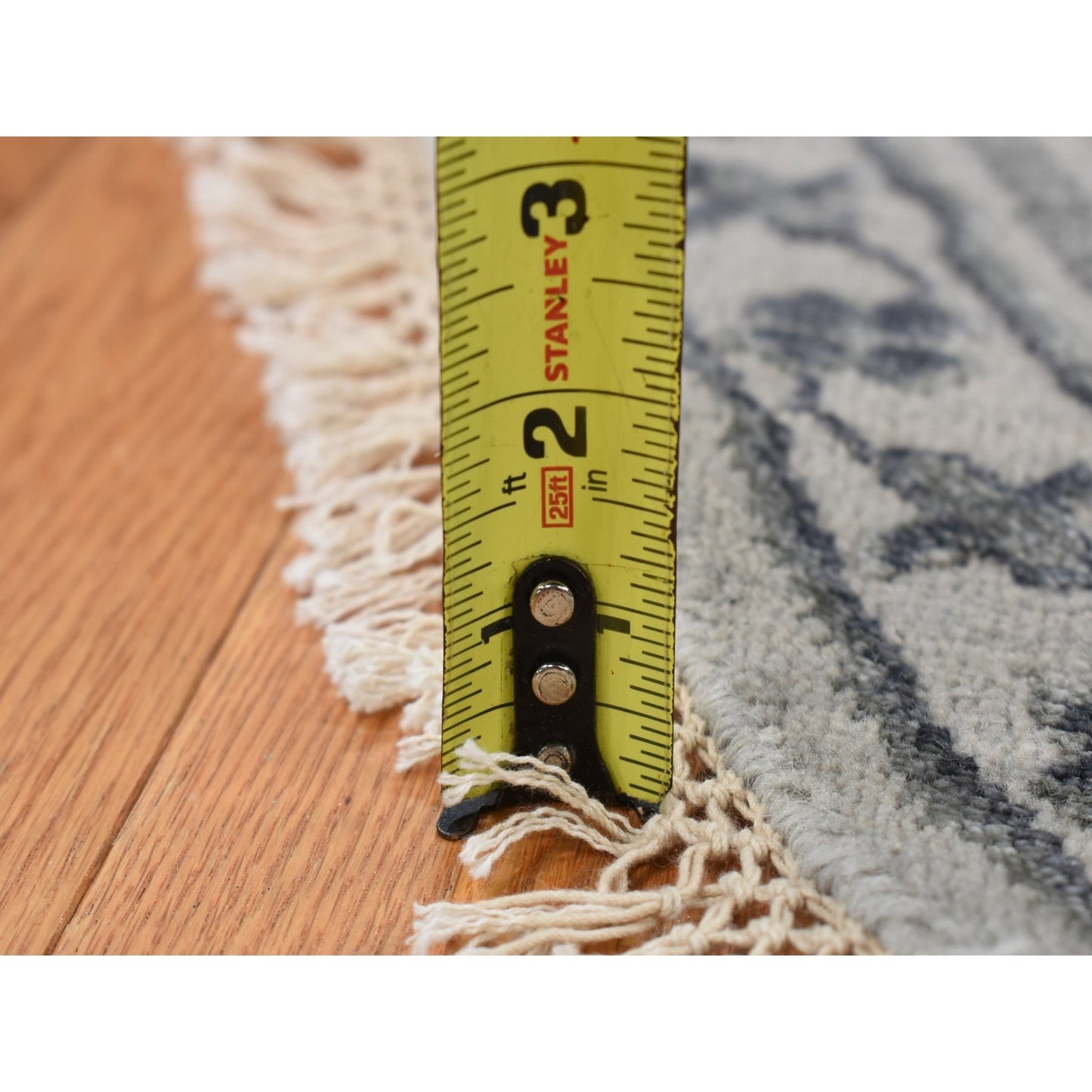 10'X10' Gray Heris Design Wool And Silk Hand Knotted Round Rug