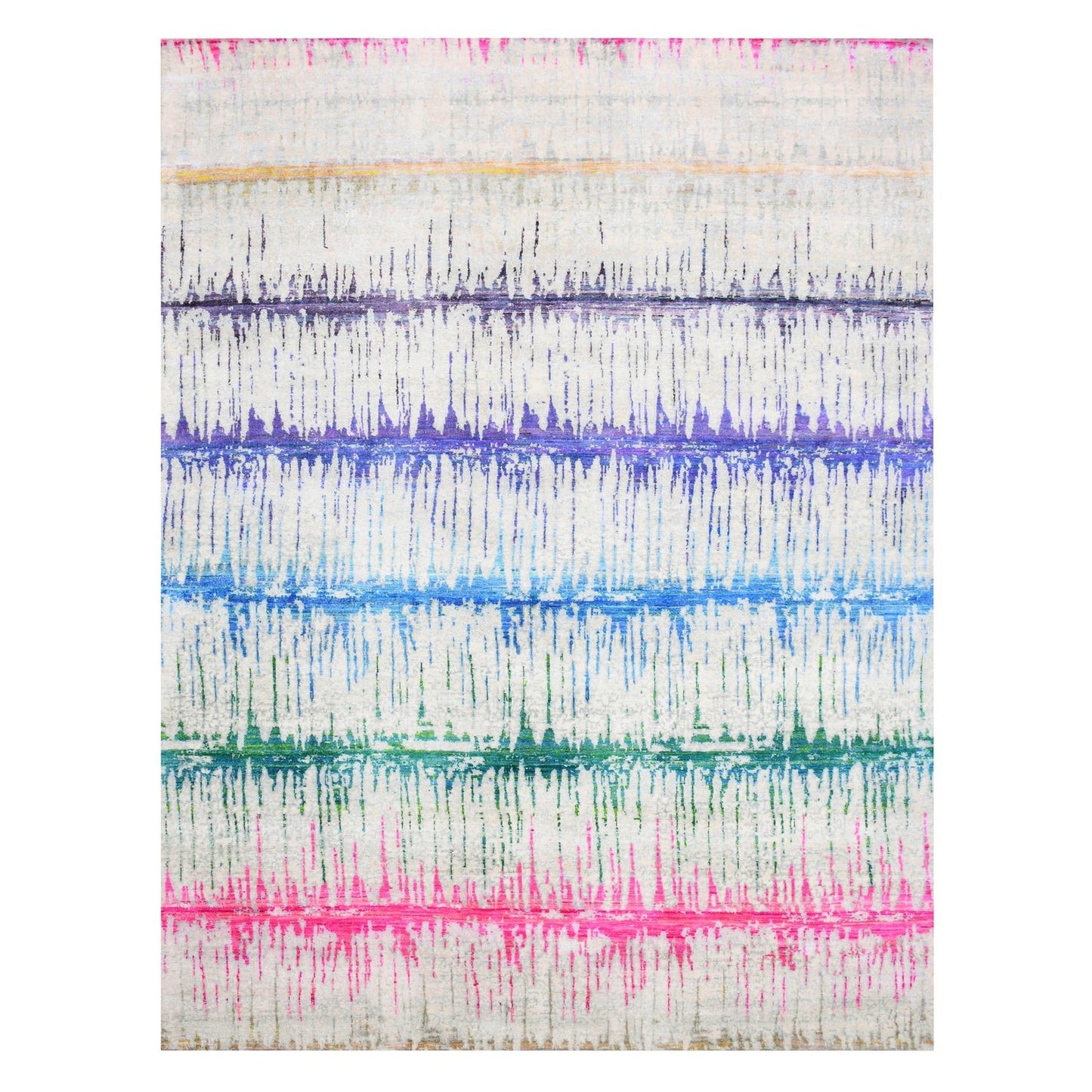 9'1"X12' Ivory The Cardiac Sari Silk With Wool Hand Knotted Rug