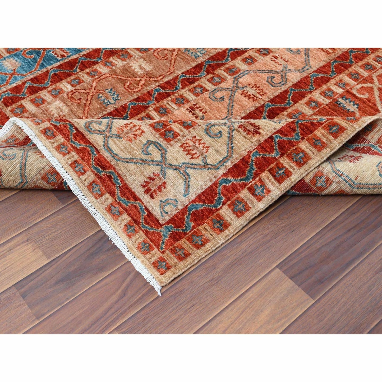 6'2"X8'8" Colorful Super Kazak With Shawl Design Hand Knotted Wool Rug
