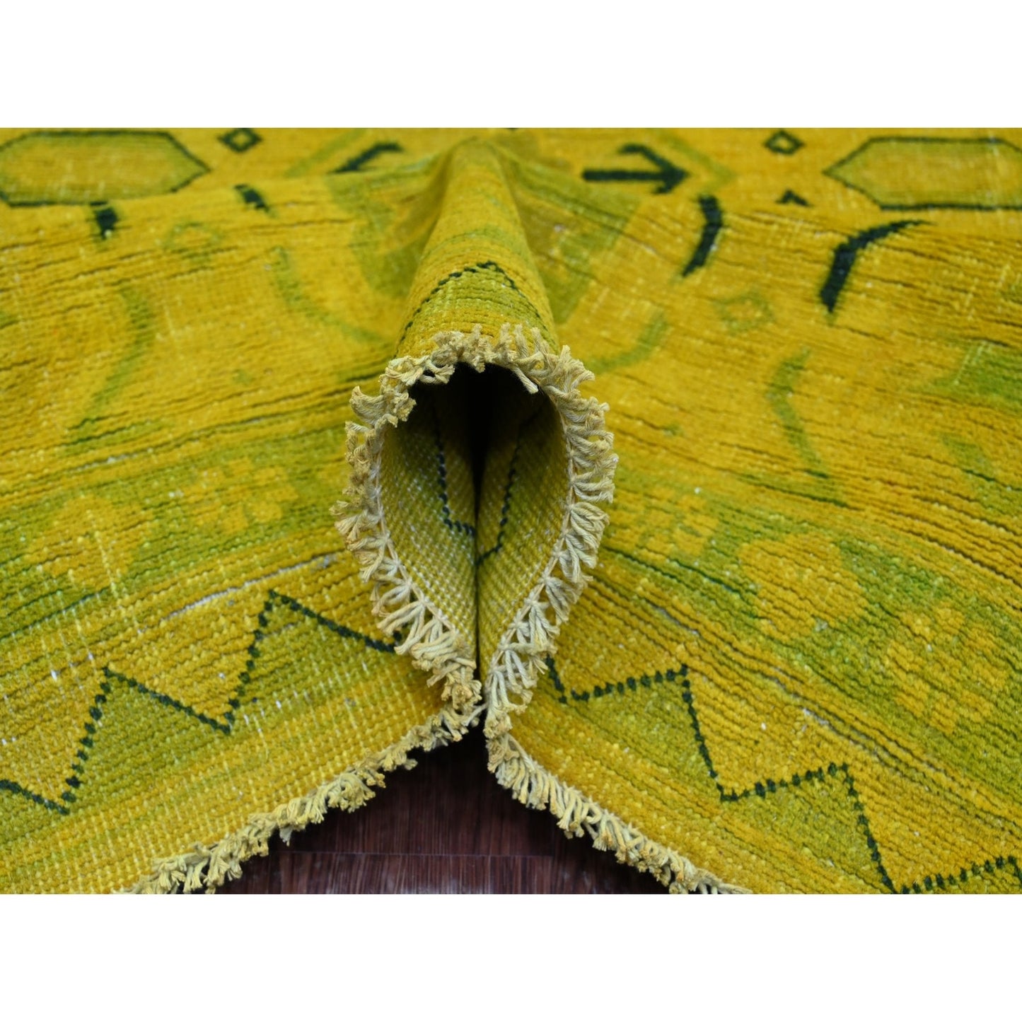 8'6"X11'4" Yellow Overdyed Kazak Geometric Design Hand Knotted Wool Rug