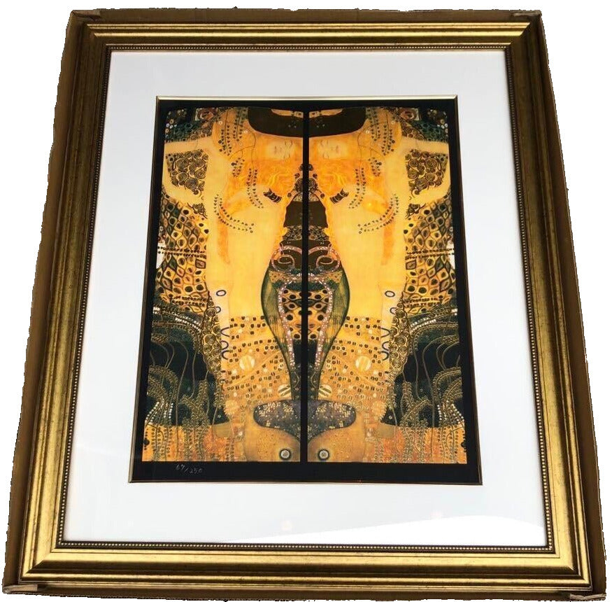 Gustav Klimt - Water Serpents Serigraph Silkscreen Art Print Signed Framed Gold