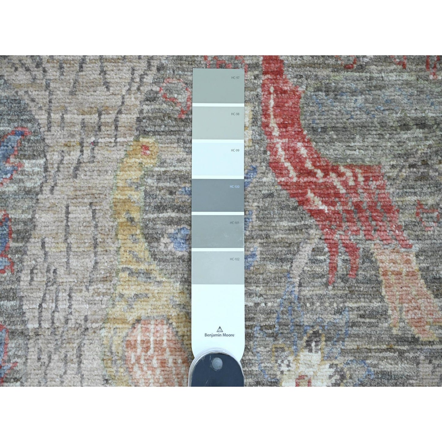 2'6"X6'2" Gray Afghan Peshawar Birds Design Wool Hand Knotted Runner Rug