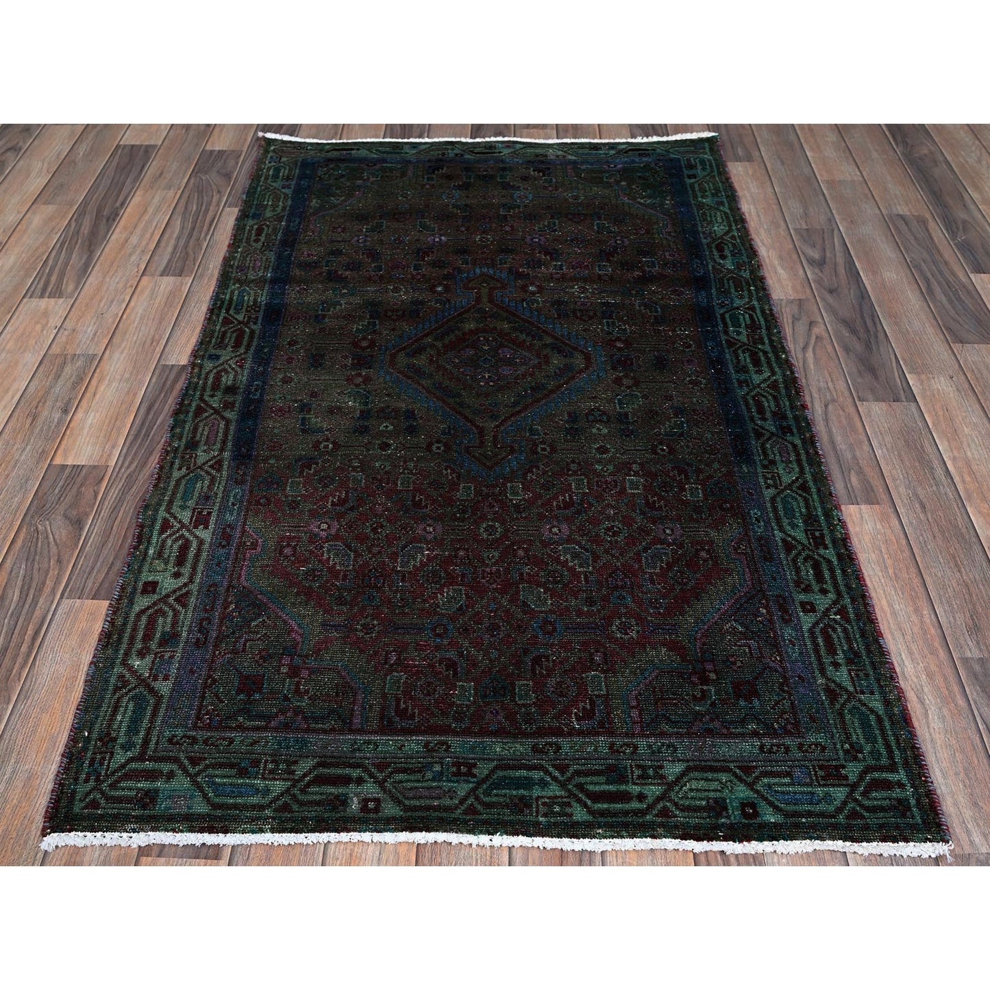 3'2"X5'1" Red Overdyed Vintage Zoroastrian Khamadan Hand Knotted Wool Rug