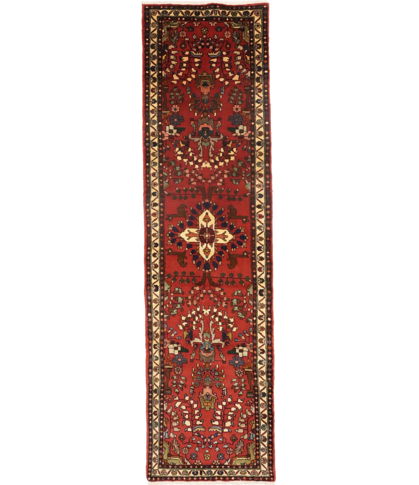 Handmade Vintage Oriental Runner Rug Red Floral