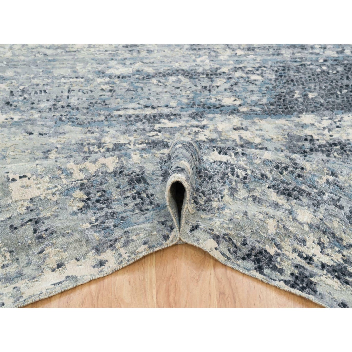 10'1"X10'1" Blue Hand Knotted Abstract Design Wool Square Oriental Rug