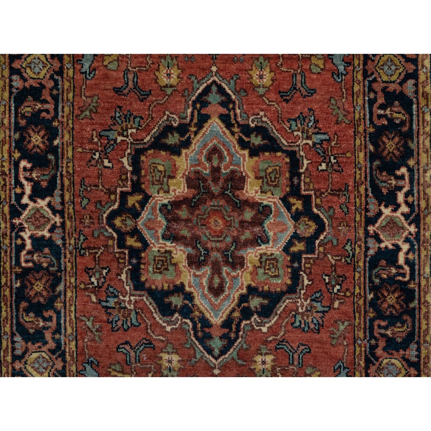 2'6"X8'3" Red Antiqued Heriz Re-Creation All Wool Hand Knotted Runner Rug