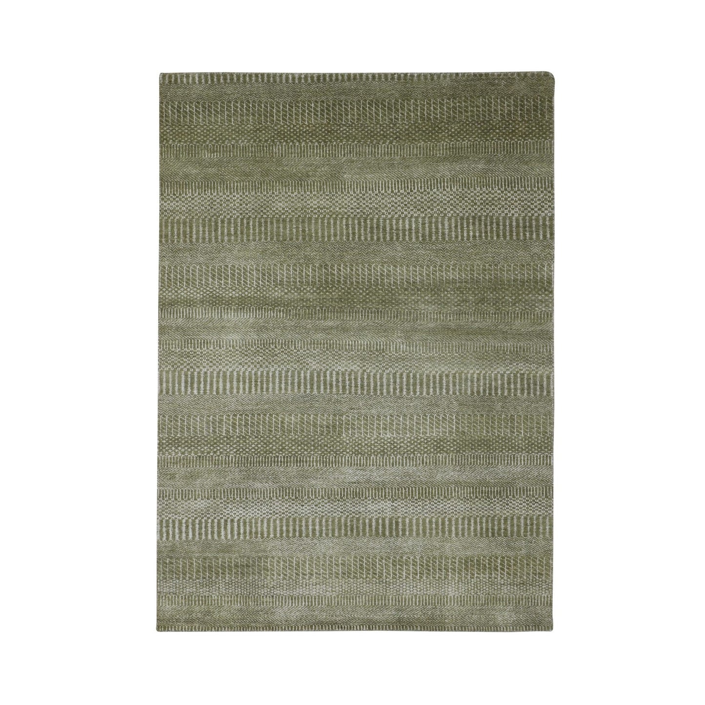 4'9"X6'9" Brown Grass Design Hand Knotted Wool And Silk Denser Weave Rug