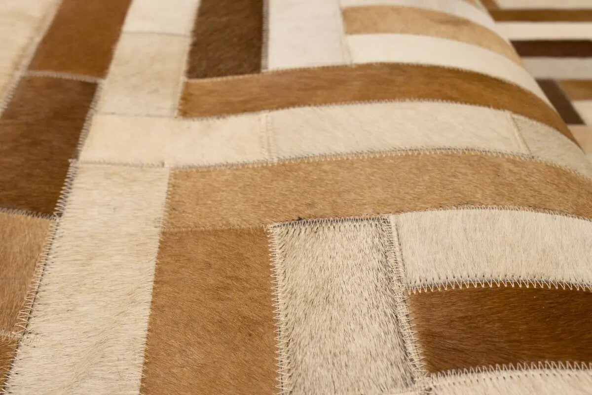 Handcrafted Brown Beige Cowhide Leather Rug