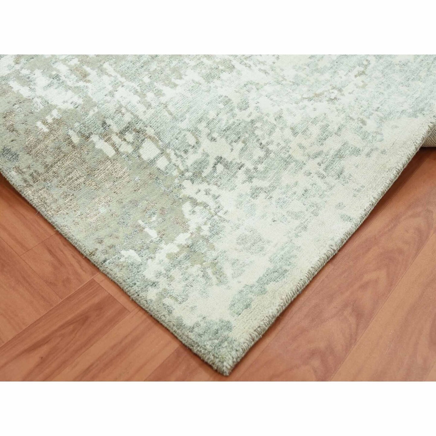 8'X10' White Hand Knotted Galaxy Abstract Design Wool And Silk Rug
