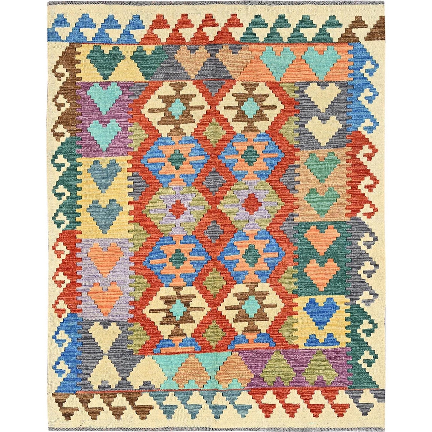 5'X6'4" Colorful Afghan Kilim Flat Weave Hand Woven Wool Reversible Rug