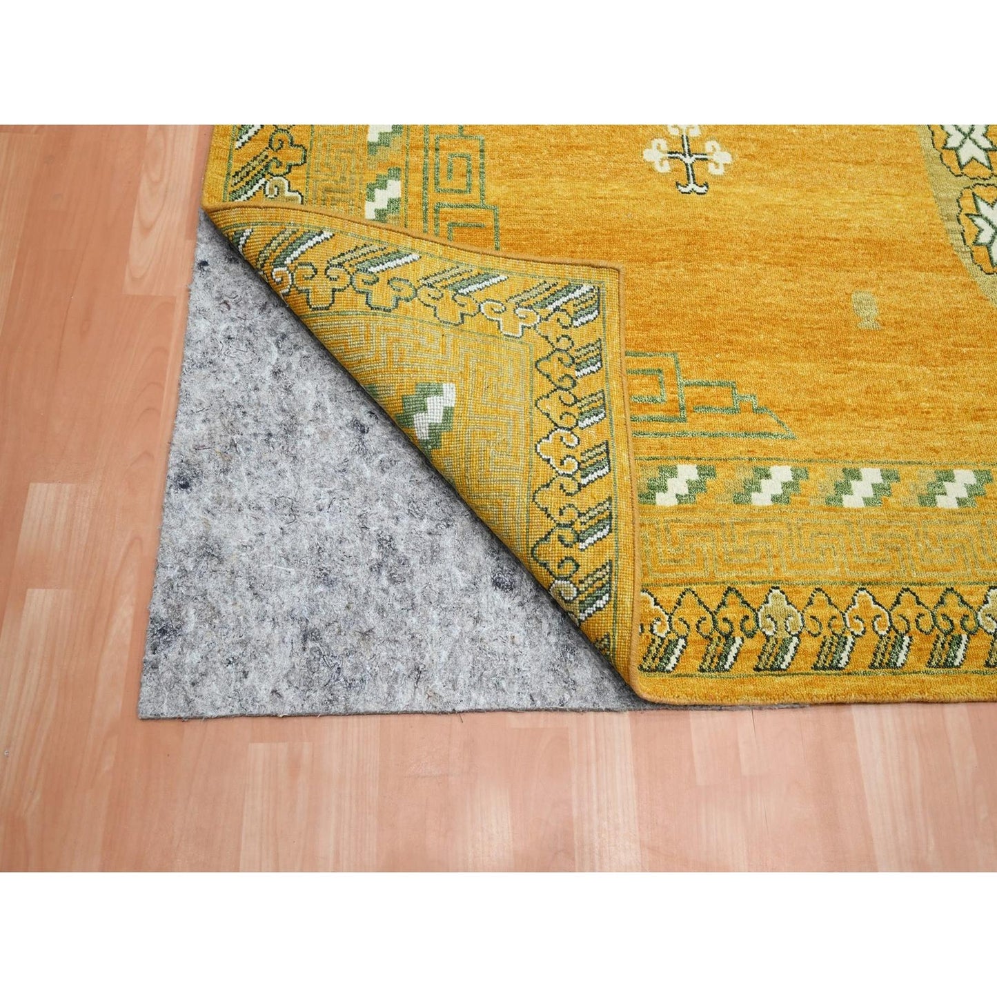 9'X12'4" Golden Yellow Khotan Design Hand Knotted 100% Wool Oriental Rug