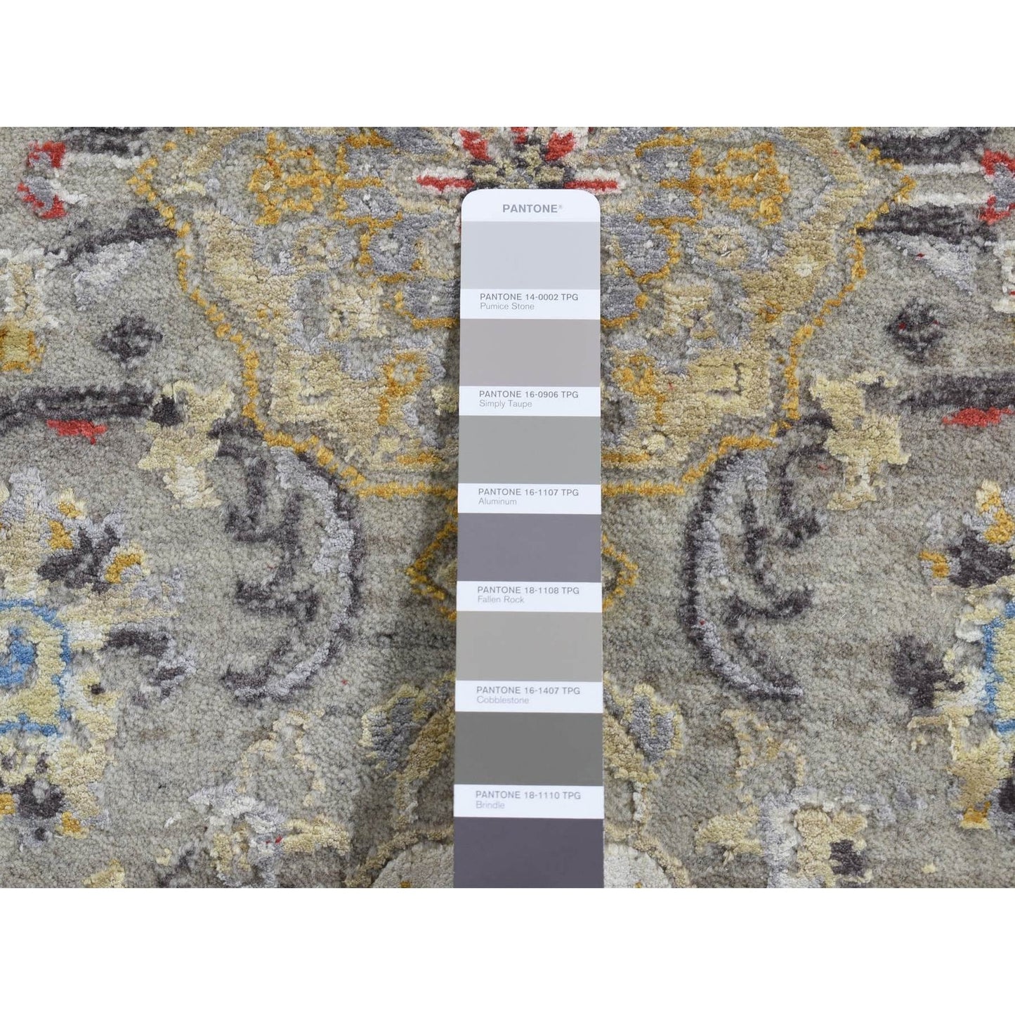 2'6"X10' Gray The Sunset Rosettes Silk And Wool Hand Knotted Runner Rug