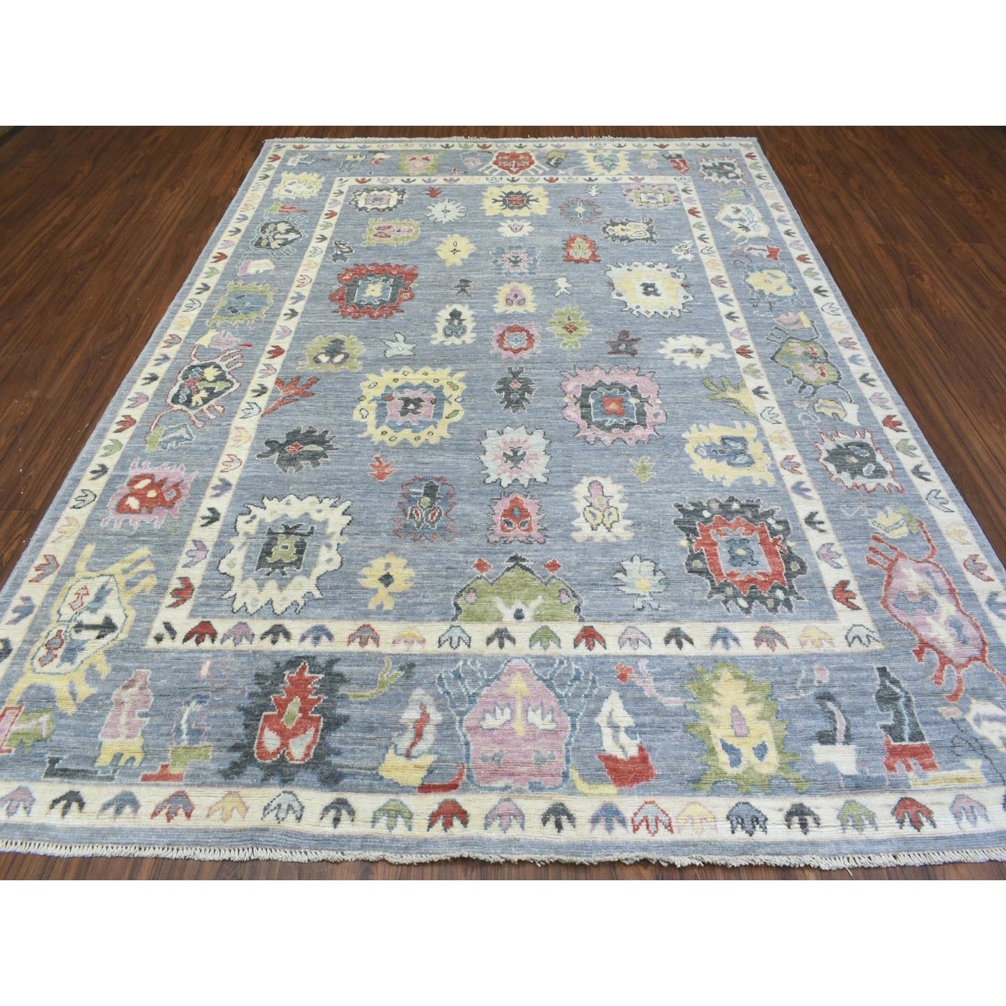 8'X10'7" Gray, Afghan Angora Oushak, Pure Wool Hand Knotted, Rug