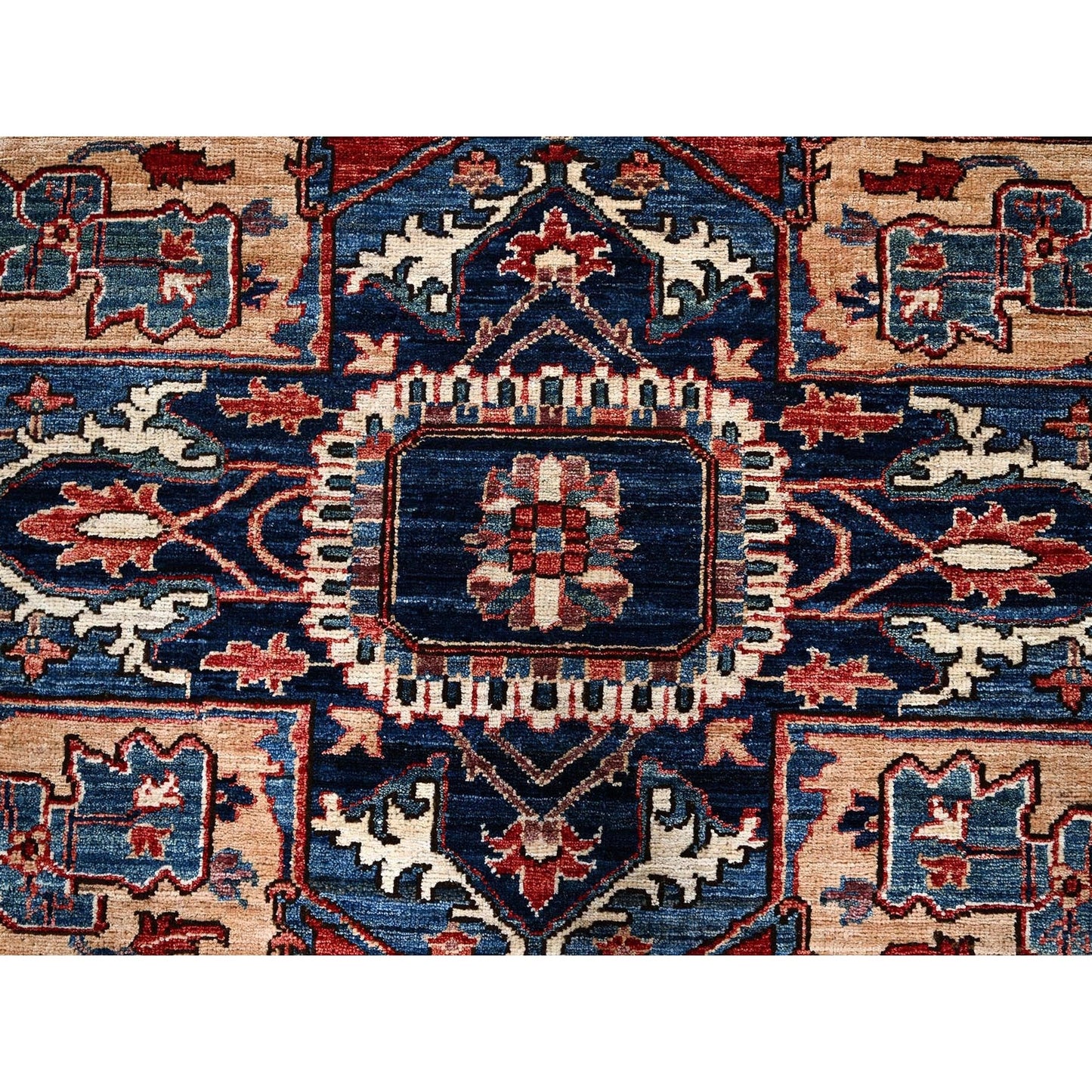 8'1"X10'1" Chiffon White Seeripe Heris Design Soft Wool Hand Knotted Rug