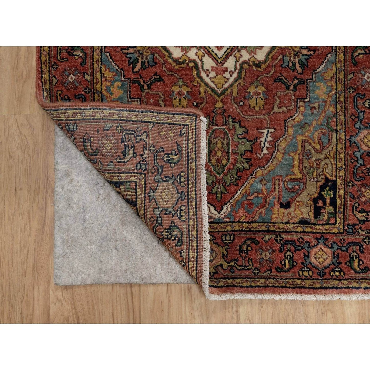 2'6"X8' Red Antiqued Heris Re-Creation Hand Knotted Soft Wool Runner Rug