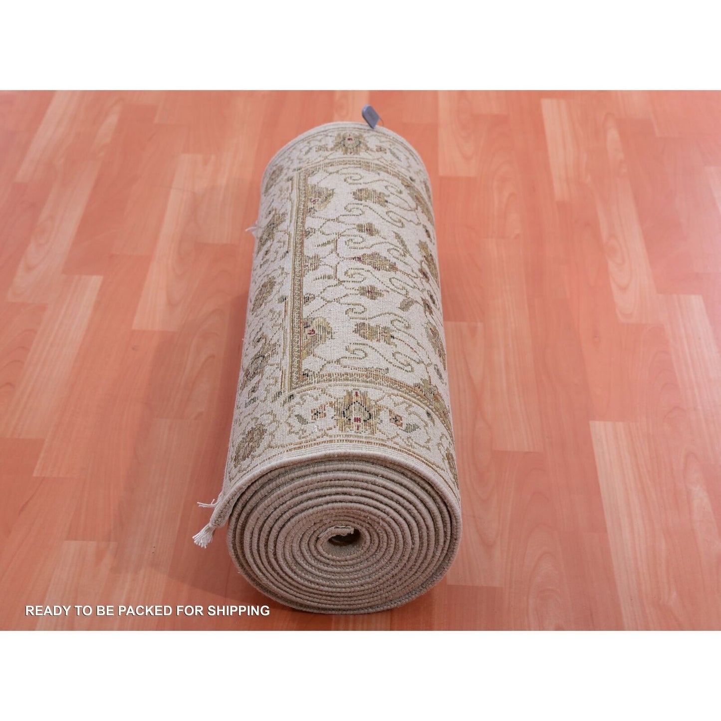 2'7"X20'7" Egret White Silk And Wool Hand Knotted Rajasthan Xl Runner Rug