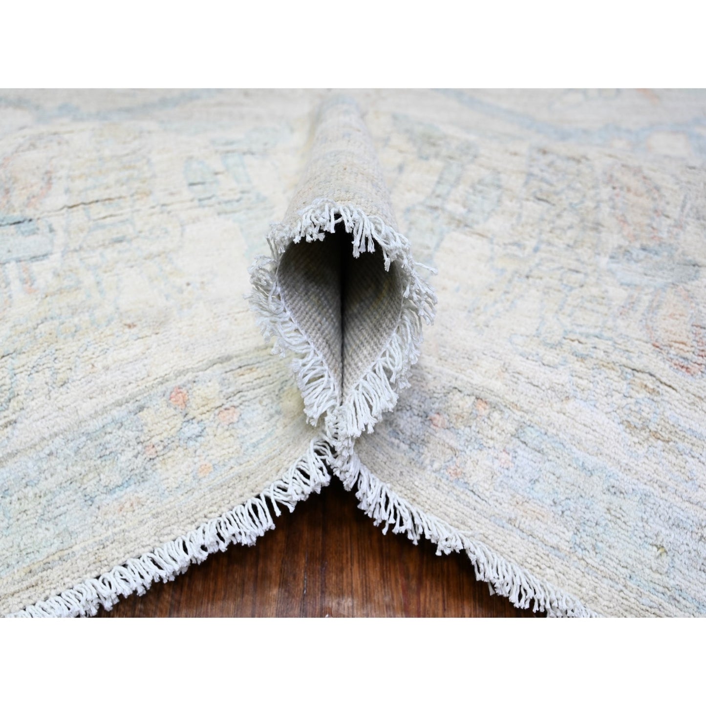 9'9"X13'8" Gray White Wash Peshawar Hand Knotted Natural Wool Rug