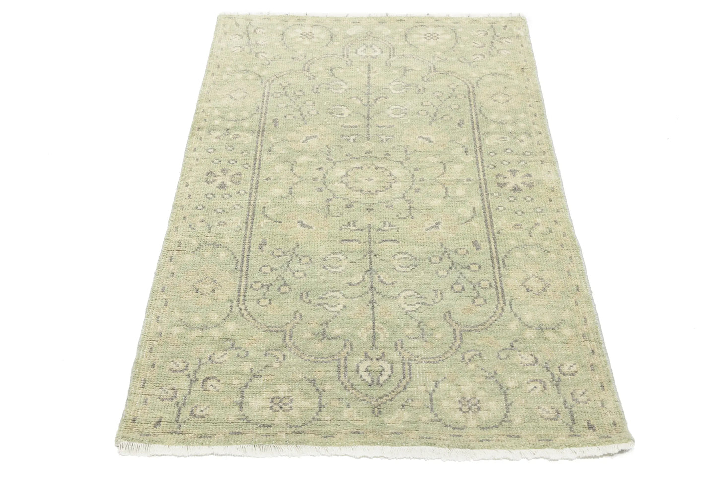 Handmade Small Distressed Floral Rug Muted
