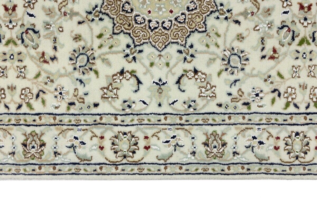 Handmade Indo-Nain Floral Medallion Runner Rug
