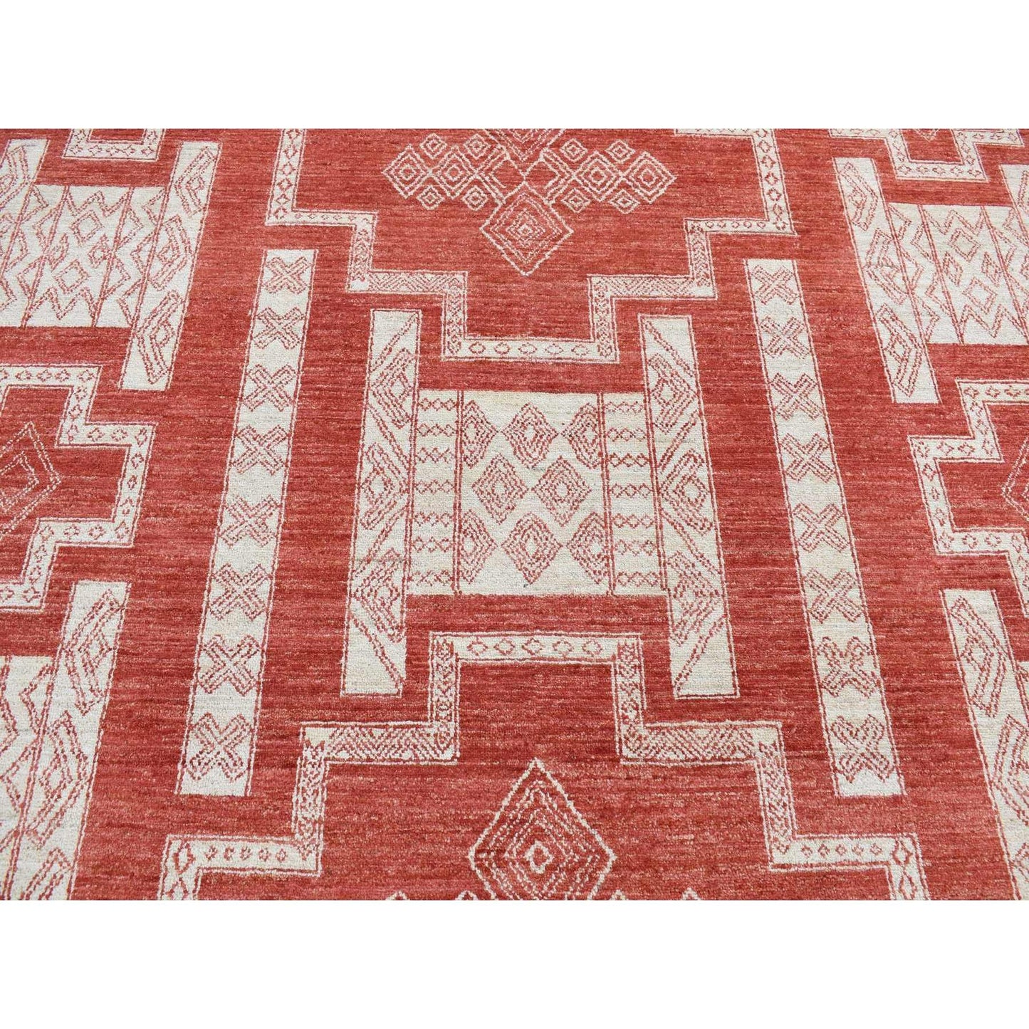 8'1"X10' Red Wool Hand Knotted Peshawar With Geometric Motifs Rug