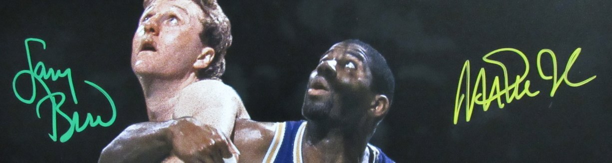 Larry Bird/Magic Johnson Dual-Signed/Auto 16X20