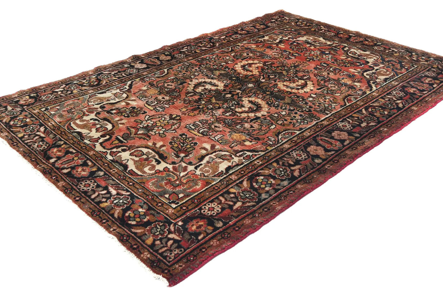 Handmade Semi Antique Tribal Rug Muted Red Floral