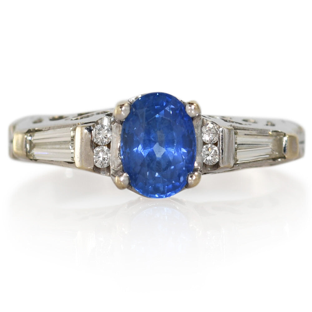 18K White Gold Diamond & Sapphire Ring, 1.12Ct