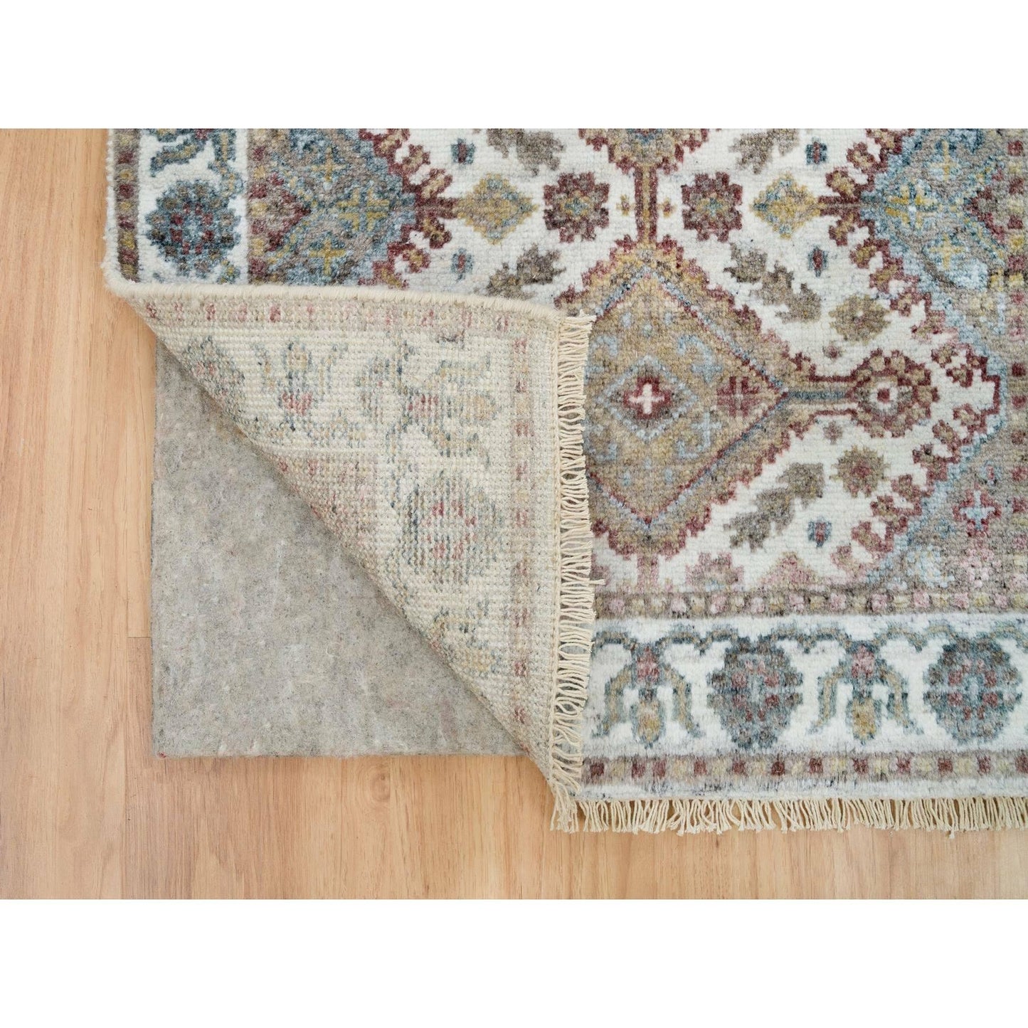 2'7"X21'9" Vista White Hand Knotted Flower Border Xl Runner Oriental Rug