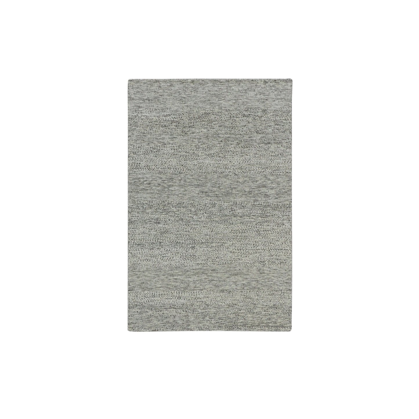 4'X6'2" Rock Ridge Gray Hand Knotted Grass Undyed Pure Wool Oriental Rug