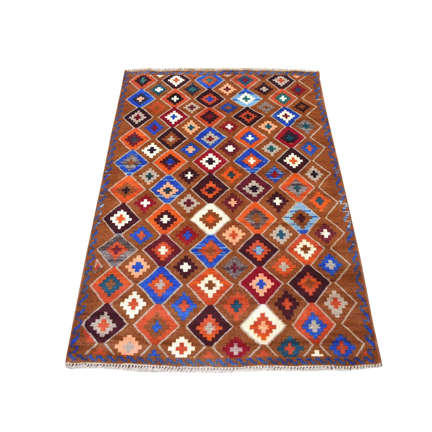3'5"X4'10" Geometric Design Wool Hand Knotted Colorful Afghan Village Rug