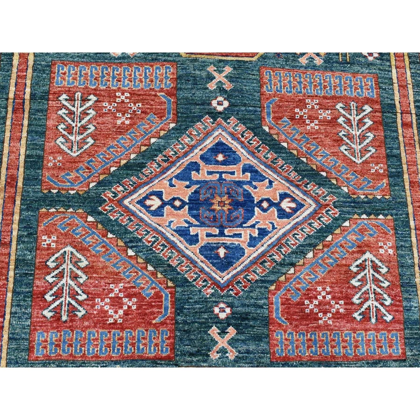 5'4"X7'9" Dark Green Afghan Super Kazak Hand Knotted Wool Oriental Rug