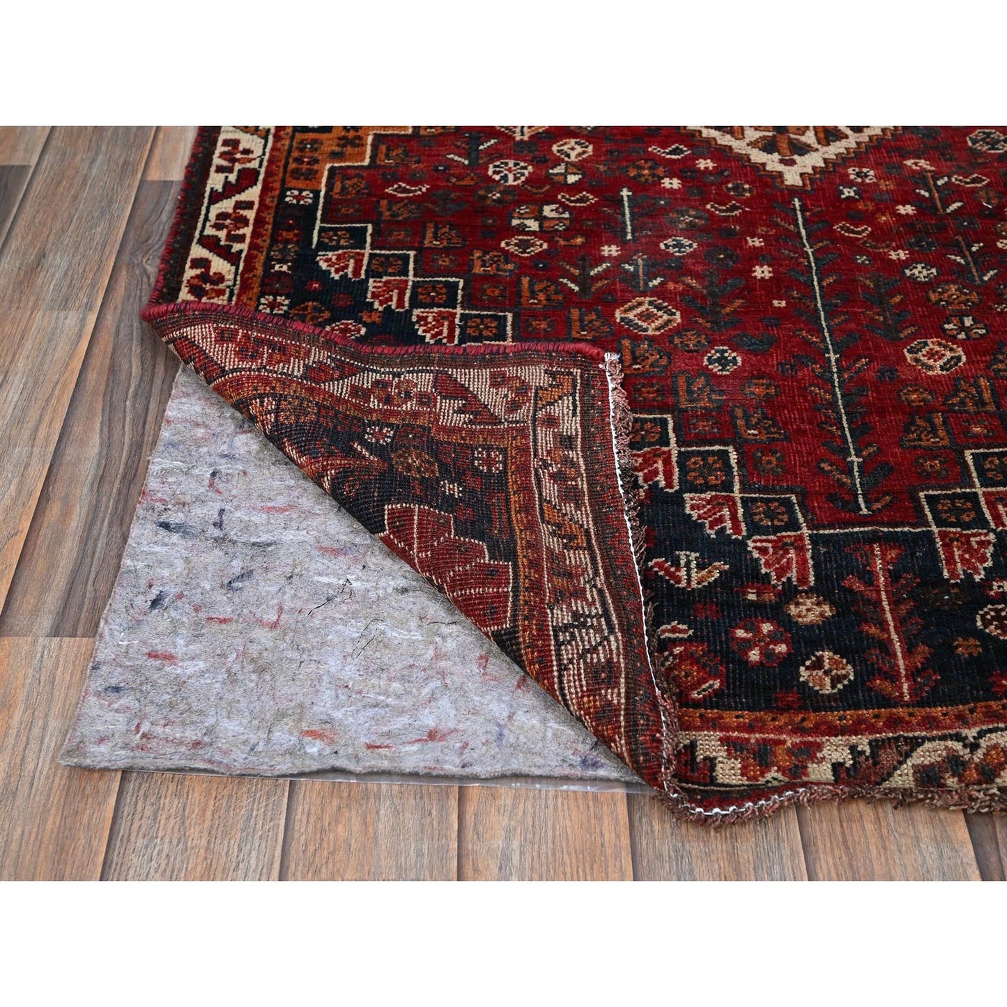 3'6"X5'1" Scarlet Red Vintage Zoroastrian Sheeraz Hand Knotted All Wool Rug