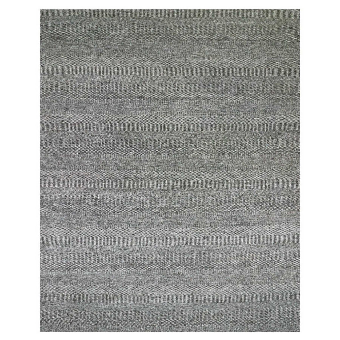 12'2"X15'2" Gray Undyed 100% Wool Grass Design Hand Knotted Oversized Rug
