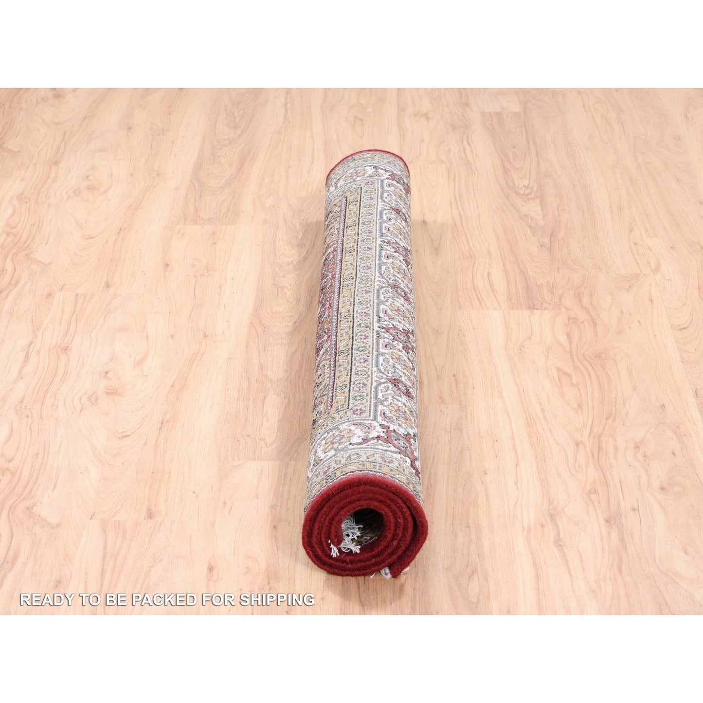 5'X5' Red Hand Knotted Tebraz Mahi Fish Design Wool-Silk Square Rug