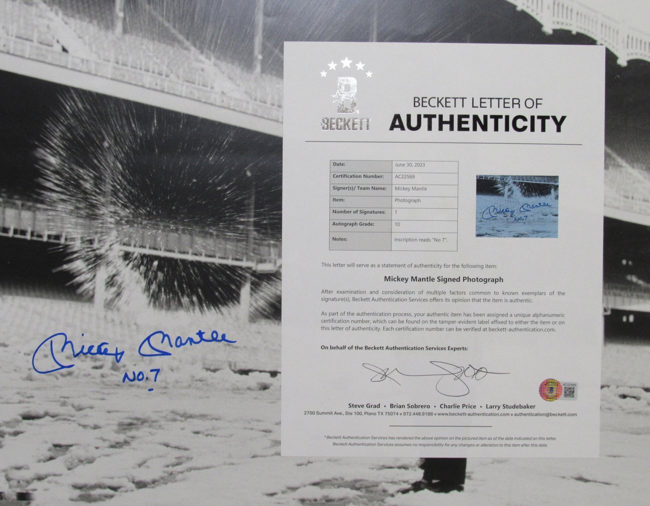 Mickey Mantle Hof Autographed 16X20 Snow Ball